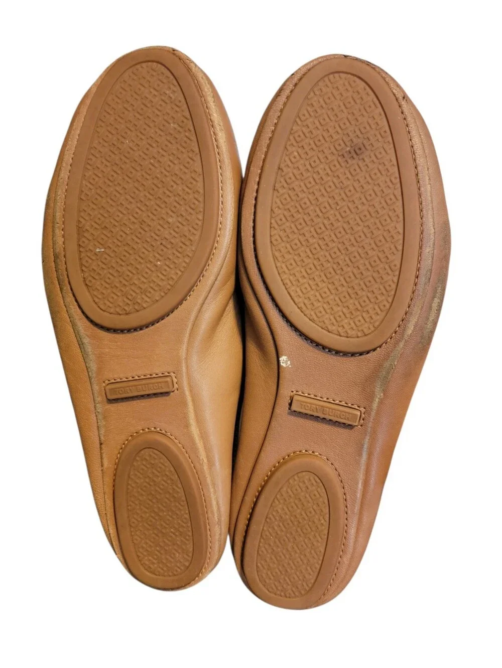 TORY BURCH Tan Leather Reva Ballet Flats Gold Logo 7.5